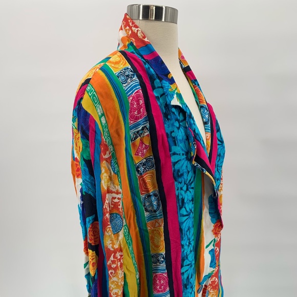 Vtg 1980s Oversized Neon Colorful Blazer Floral 16 - Picture 4 of 7